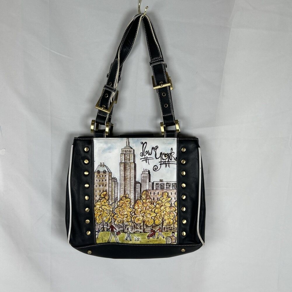 Rian Cityscape York Central Park Shoulder Purse Studded Faux Leather